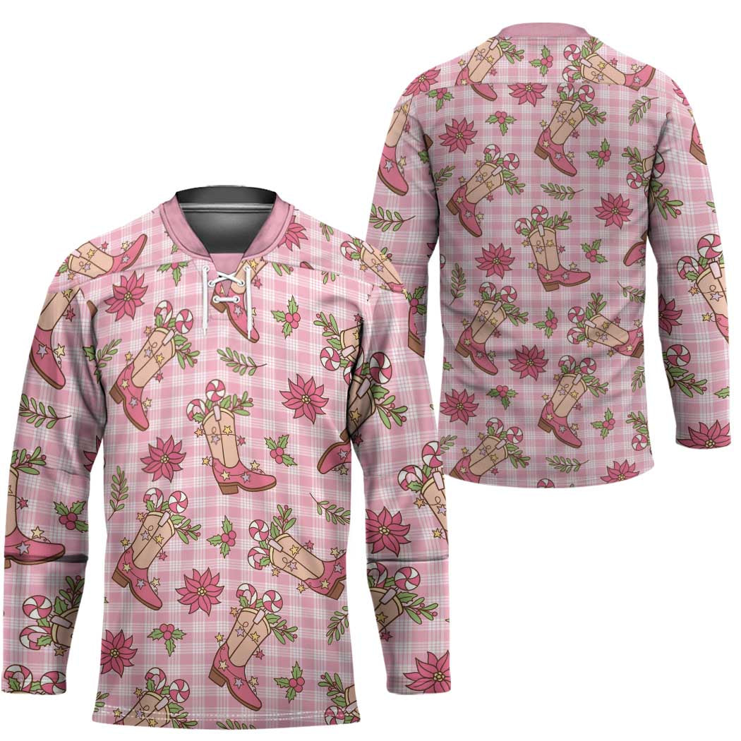 Pink Paniolo Palaka Hawaiian Cowgirl Christmas Hockey Jersey LT9 - Polynesian Pride
