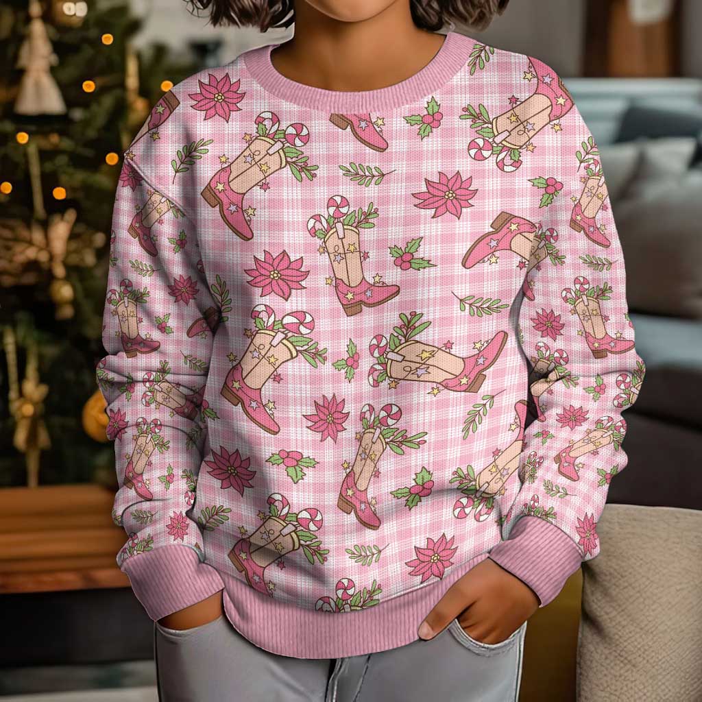 Pink Paniolo Palaka Hawaiian Cowgirl Christmas Kid Ugly Christmas Sweater LT9 - Polynesian Pride