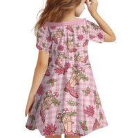 Pink Paniolo Palaka Hawaiian Cowgirl Christmas Kid Short Sleeve Dress LT9 - Polynesian Pride