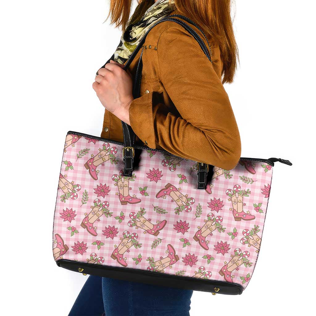 Pink Paniolo Palaka Hawaiian Cowgirl Christmas Leather Tote Bag - Polynesian Pride