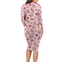 Pink Paniolo Palaka Hawaiian Cowgirl Christmas Long Sleeve Bodycon Dress LT9 - Polynesian Pride