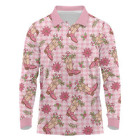 Pink Paniolo Palaka Hawaiian Cowgirl Christmas Long Sleeve Polo Shirt LT9 Pink - Polynesian Pride