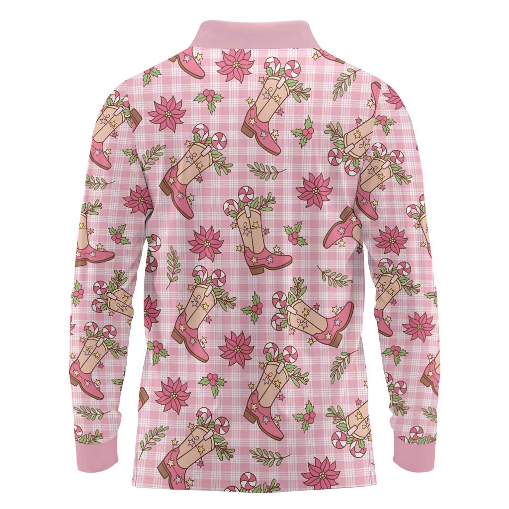 Pink Paniolo Palaka Hawaiian Cowgirl Christmas Long Sleeve Polo Shirt LT9 - Polynesian Pride