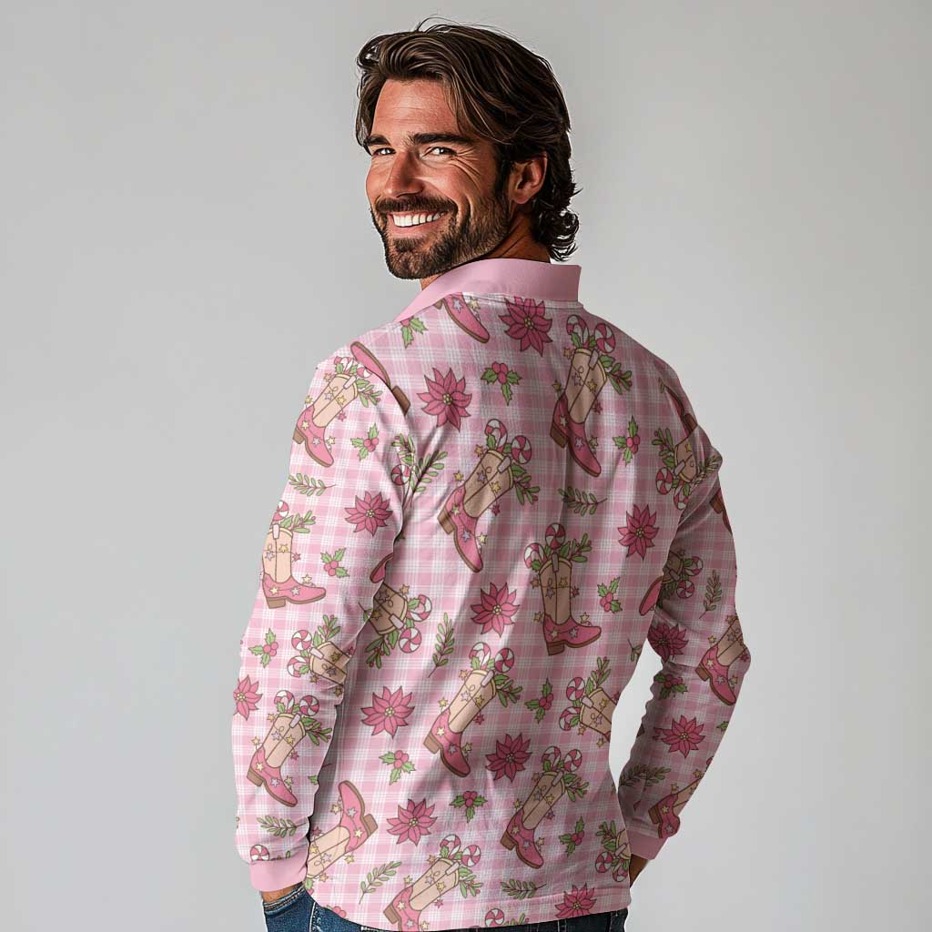 Pink Paniolo Palaka Hawaiian Cowgirl Christmas Long Sleeve Polo Shirt LT9 - Polynesian Pride
