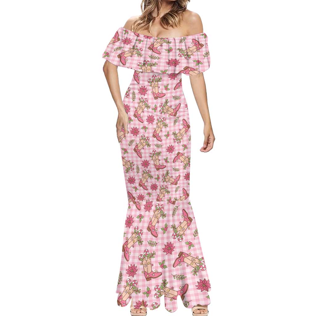 Pink Paniolo Palaka Hawaiian Cowgirl Christmas Mermaid Dress LT9 - Polynesian Pride