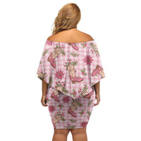 Pink Paniolo Palaka Hawaiian Cowgirl Christmas Off Shoulder Short Dress LT9 - Polynesian Pride