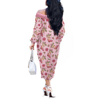 Pink Paniolo Palaka Hawaiian Cowgirl Christmas Off The Shoulder Long Sleeve Dress LT9 - Polynesian Pride