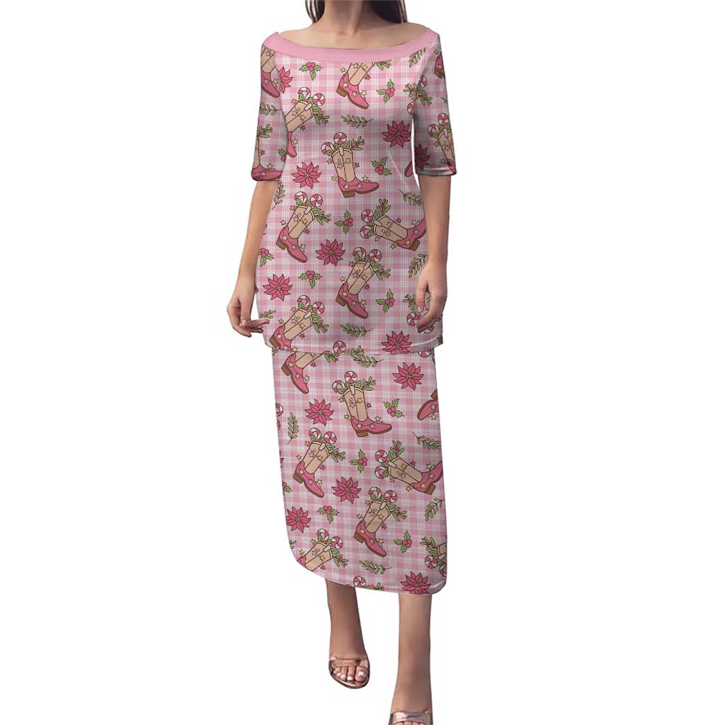 Pink Paniolo Palaka Hawaiian Cowgirl Christmas Puletasi - Polynesian Pride