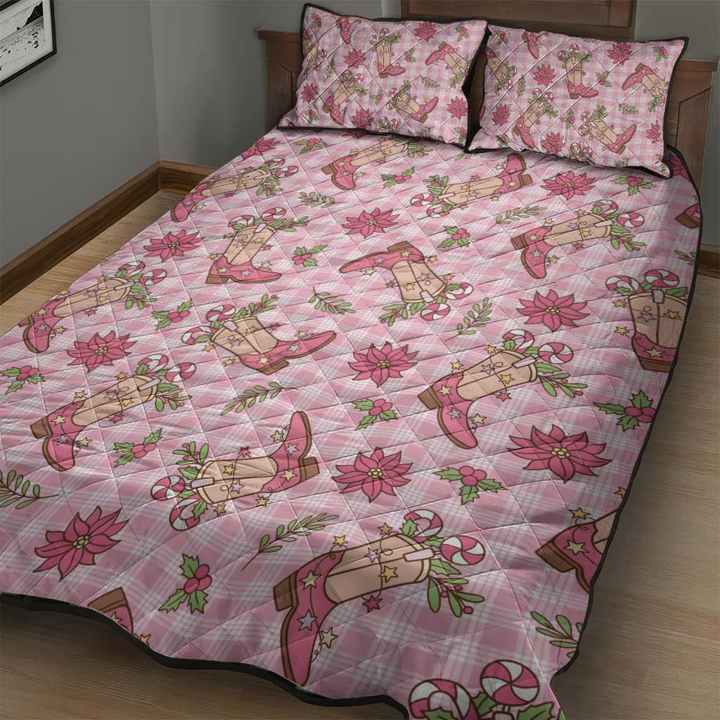 Pink Paniolo Palaka Hawaiian Cowgirl Christmas Quilt Bed Set - Polynesian Pride