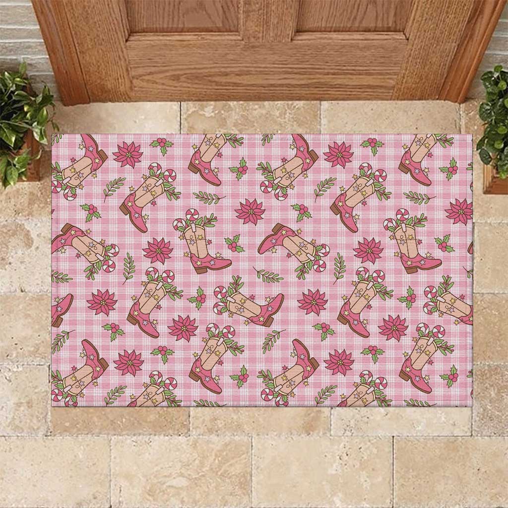 Pink Paniolo Palaka Hawaiian Cowgirl Christmas Rubber Doormat LT9 Pink - Polynesian Pride