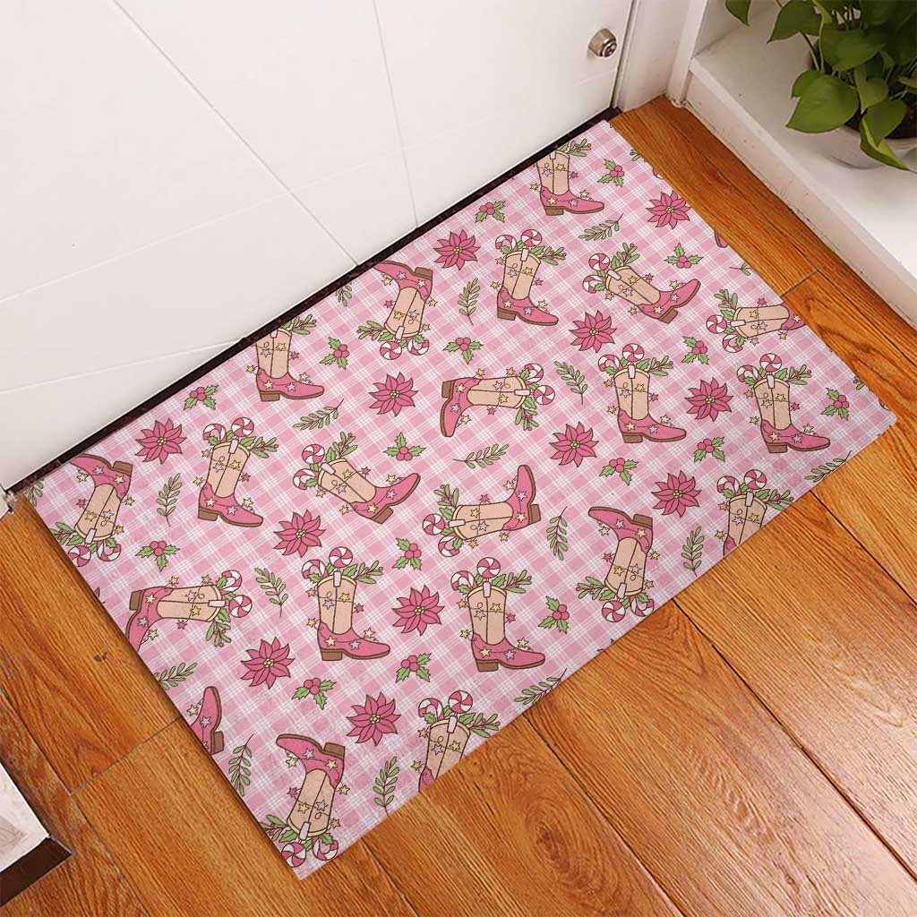 Pink Paniolo Palaka Hawaiian Cowgirl Christmas Rubber Doormat LT9 - Polynesian Pride