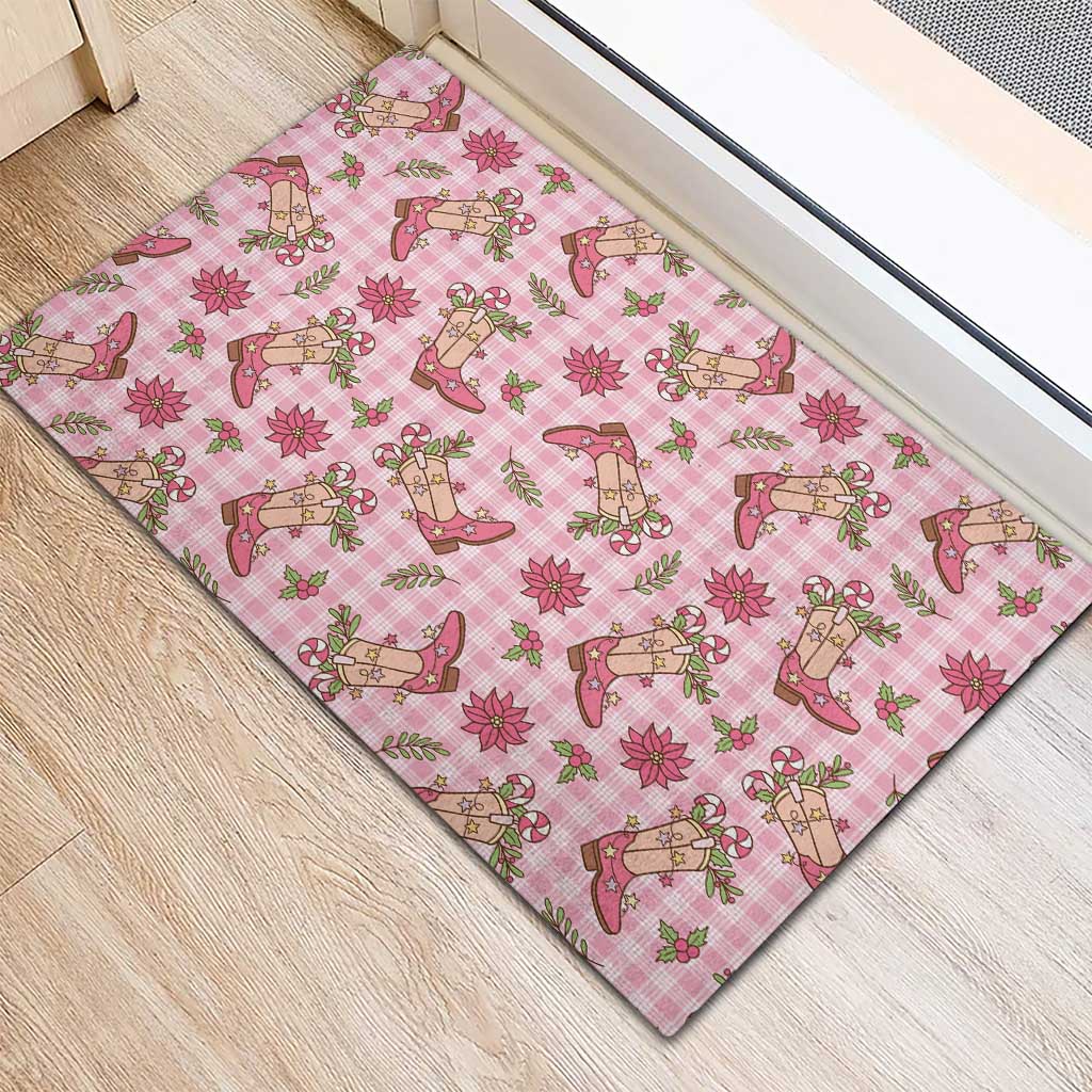 Pink Paniolo Palaka Hawaiian Cowgirl Christmas Rubber Doormat LT9 - Polynesian Pride
