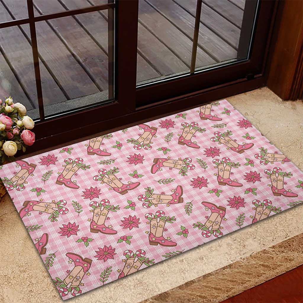 Pink Paniolo Palaka Hawaiian Cowgirl Christmas Rubber Doormat LT9 - Polynesian Pride