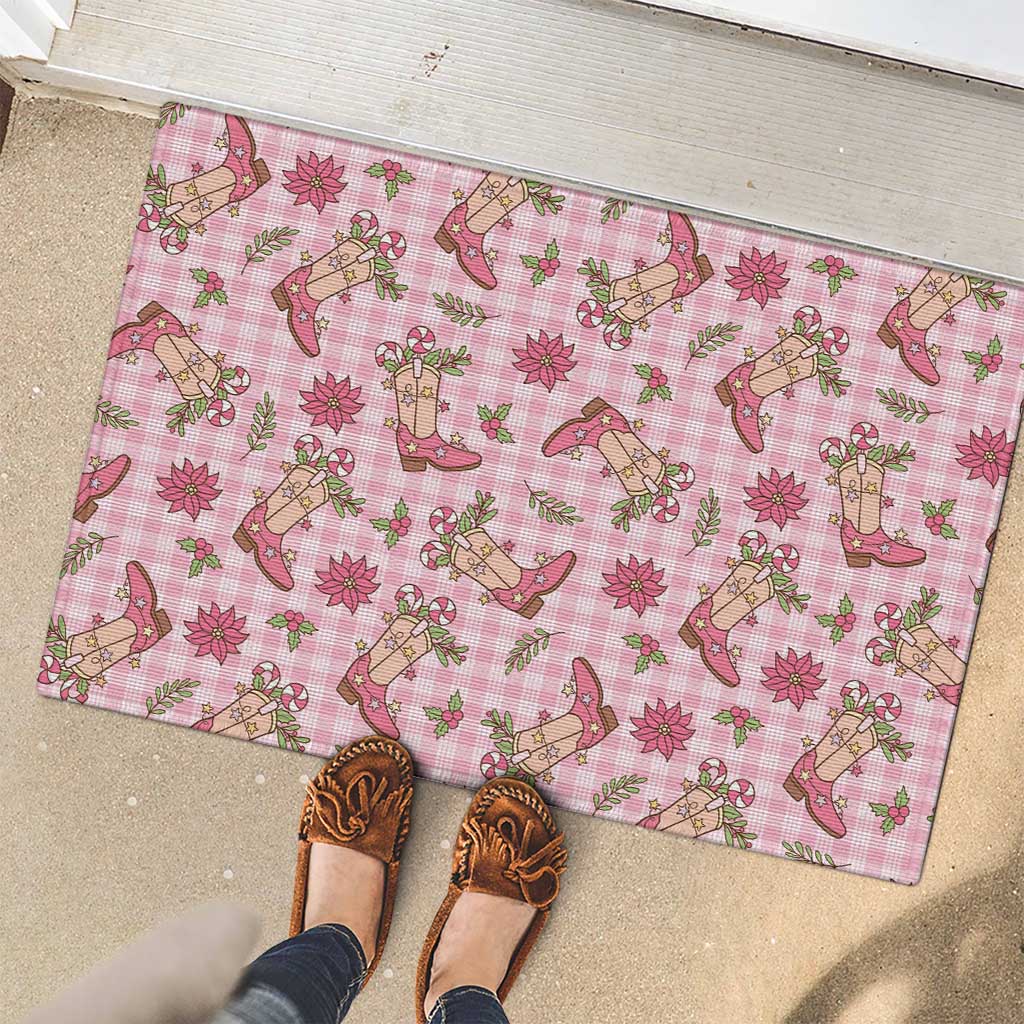 Pink Paniolo Palaka Hawaiian Cowgirl Christmas Rubber Doormat LT9 - Polynesian Pride