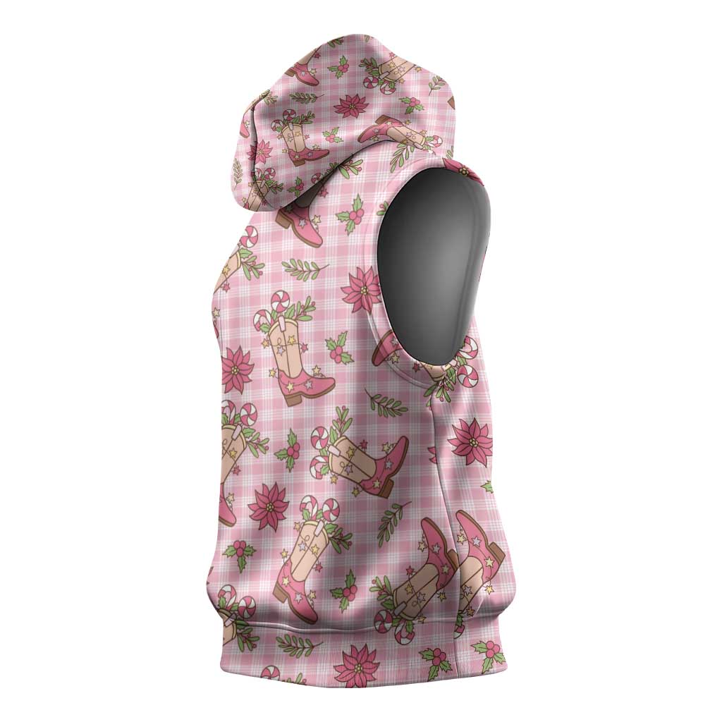 Pink Paniolo Palaka Hawaiian Cowgirl Christmas Sleeveless Hoodie LT9 - Polynesian Pride