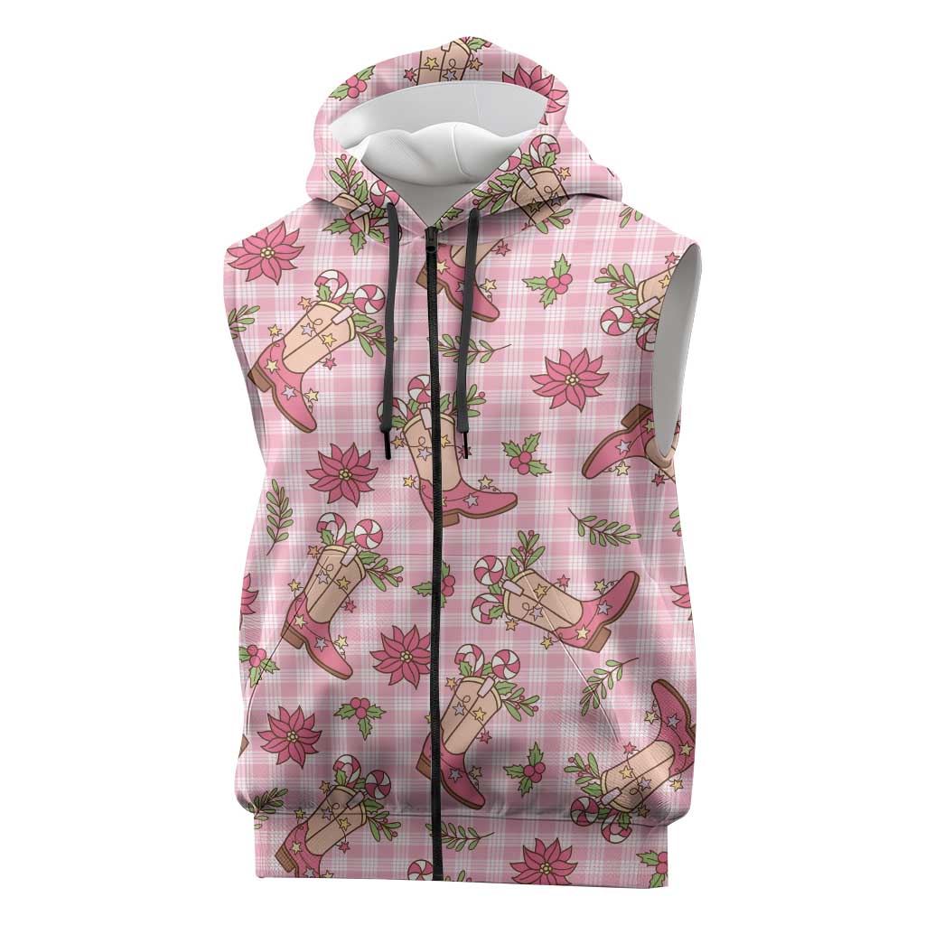 Pink Paniolo Palaka Hawaiian Cowgirl Christmas Sleeveless Zip Hoodie LT9 Pink - Polynesian Pride
