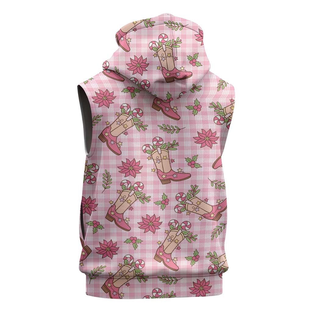 Pink Paniolo Palaka Hawaiian Cowgirl Christmas Sleeveless Zip Hoodie LT9 - Polynesian Pride