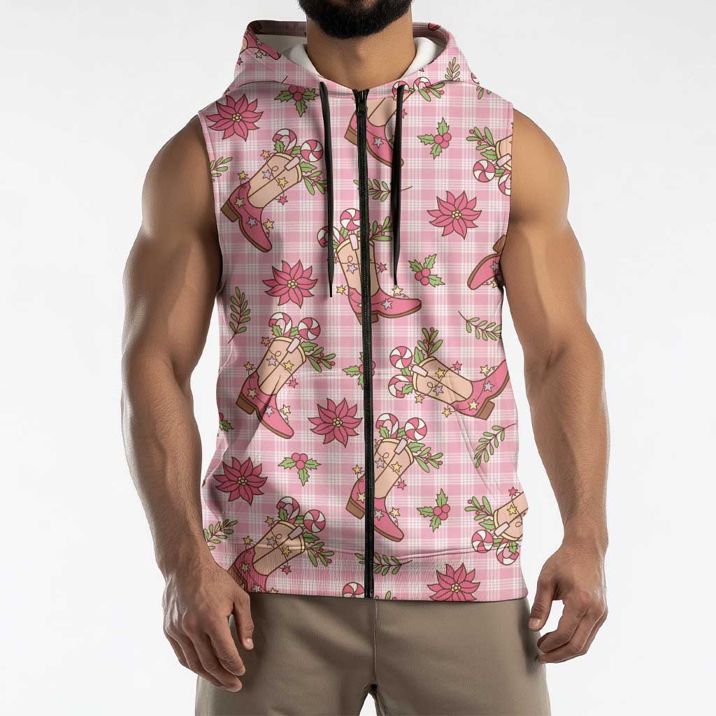 Pink Paniolo Palaka Hawaiian Cowgirl Christmas Sleeveless Zip Hoodie LT9 - Polynesian Pride