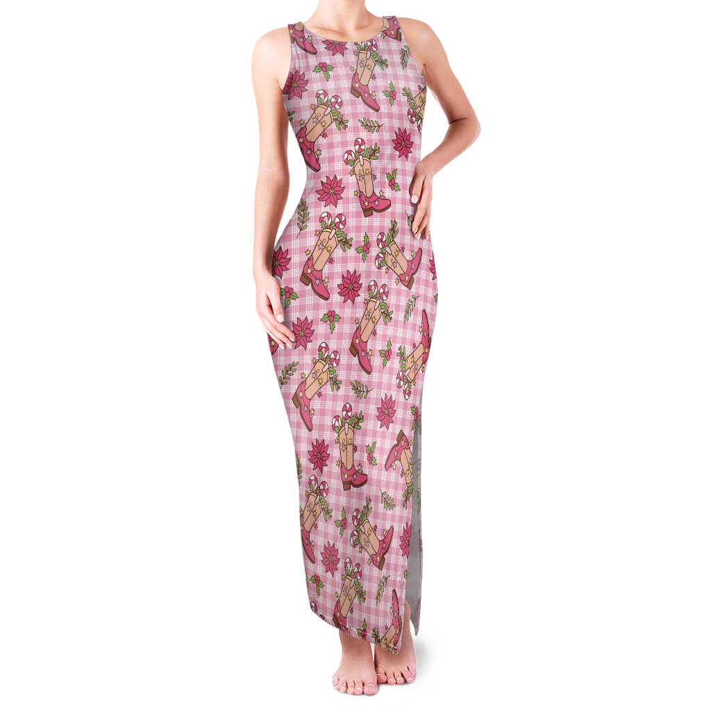 Pink Paniolo Palaka Hawaiian Cowgirl Christmas Tank Maxi Dress LT9 Women Pink - Polynesian Pride