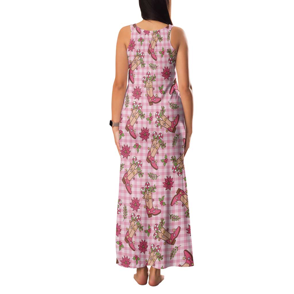 Pink Paniolo Palaka Hawaiian Cowgirl Christmas Tank Maxi Dress LT9 - Polynesian Pride