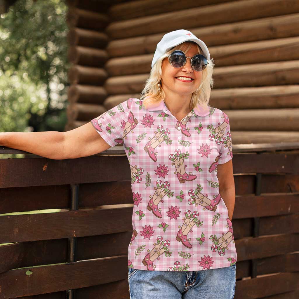 Pink Paniolo Palaka Hawaiian Cowgirl Christmas Women Polo Shirt LT9 - Polynesian Pride