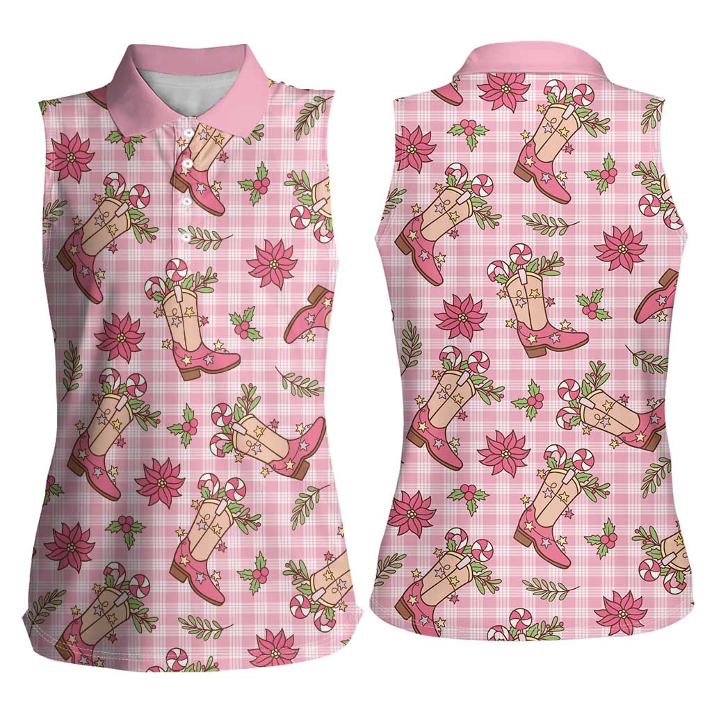Pink Paniolo Palaka Hawaiian Cowgirl Christmas Women Sleeveless Polo Shirt LT9 - Polynesian Pride