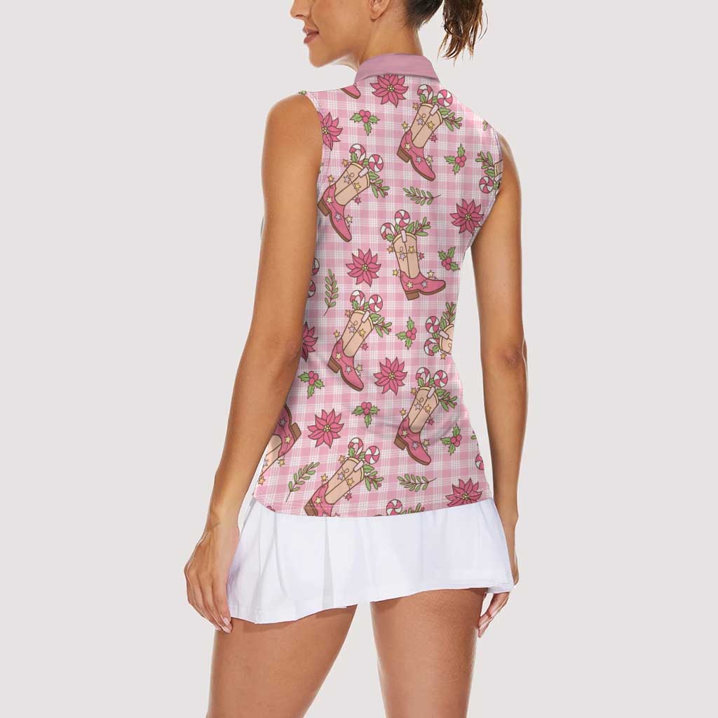Pink Paniolo Palaka Hawaiian Cowgirl Christmas Women Sleeveless Polo Shirt LT9 - Polynesian Pride