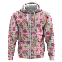 Pink Paniolo Palaka Hawaiian Cowgirl Christmas Zip Hoodie LT9 Zip Hoodie Pink - Polynesian Pride
