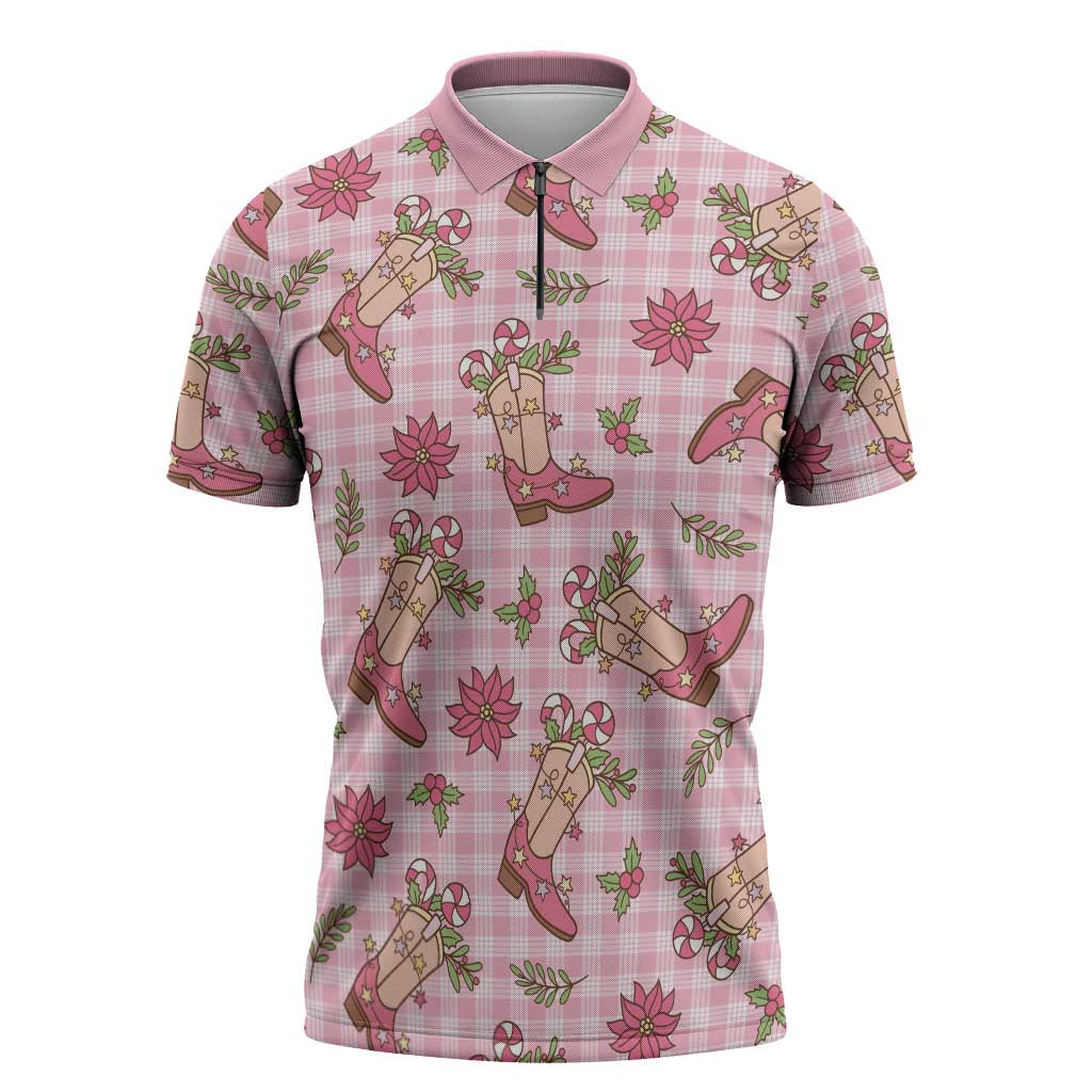 Pink Paniolo Palaka Hawaiian Cowgirl Christmas Zipper Polo Shirt - Polynesian Pride