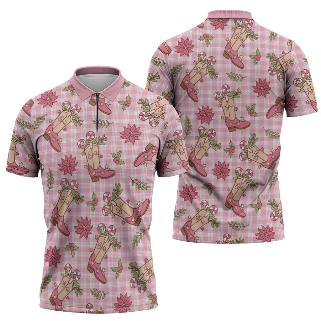 Pink Paniolo Palaka Hawaiian Cowgirl Christmas Zipper Polo Shirt LT9 - Polynesian Pride
