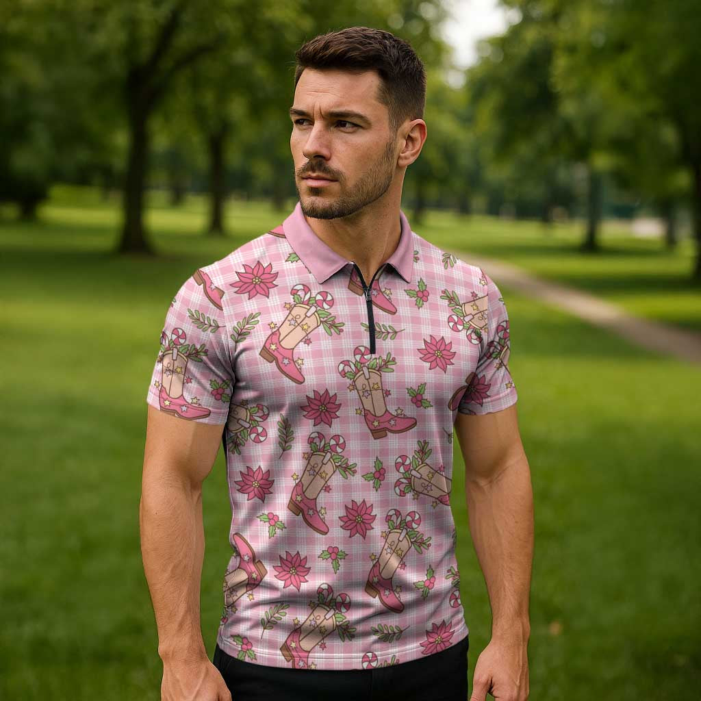 Pink Paniolo Palaka Hawaiian Cowgirl Christmas Zipper Polo Shirt LT9 - Polynesian Pride