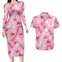Paniolo Palaka Hawaiian Cowgirl Couples Matching Long Sleeve Bodycon Dress and Hawaiian Shirt LT9 Pink - Polynesian Pride