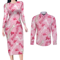 Paniolo Palaka Hawaiian Cowgirl Couples Matching Long Sleeve Bodycon Dress and Long Sleeve Button Shirt LT9 Pink - Polynesian Pride