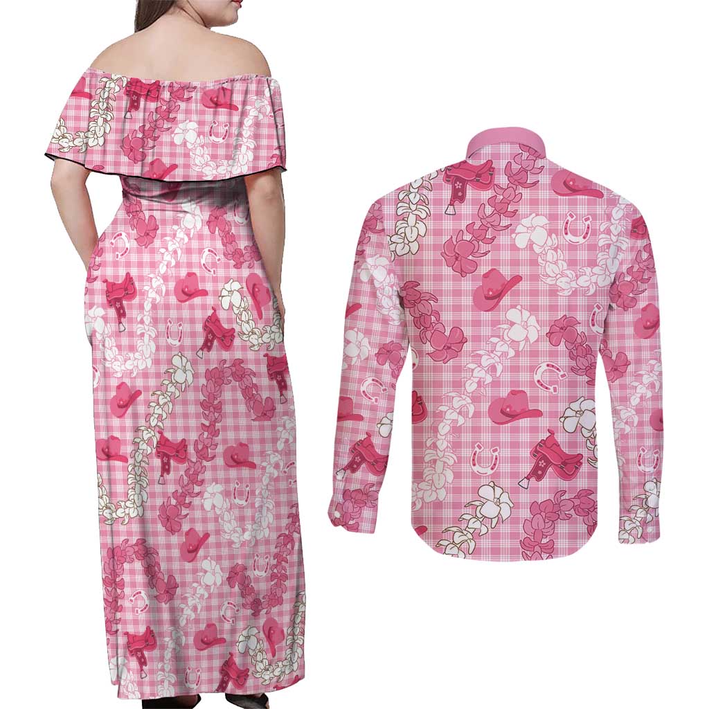Paniolo Palaka Hawaiian Cowgirl Couples Matching Off Shoulder Maxi Dress and Long Sleeve Button Shirt LT9 - Polynesian Pride