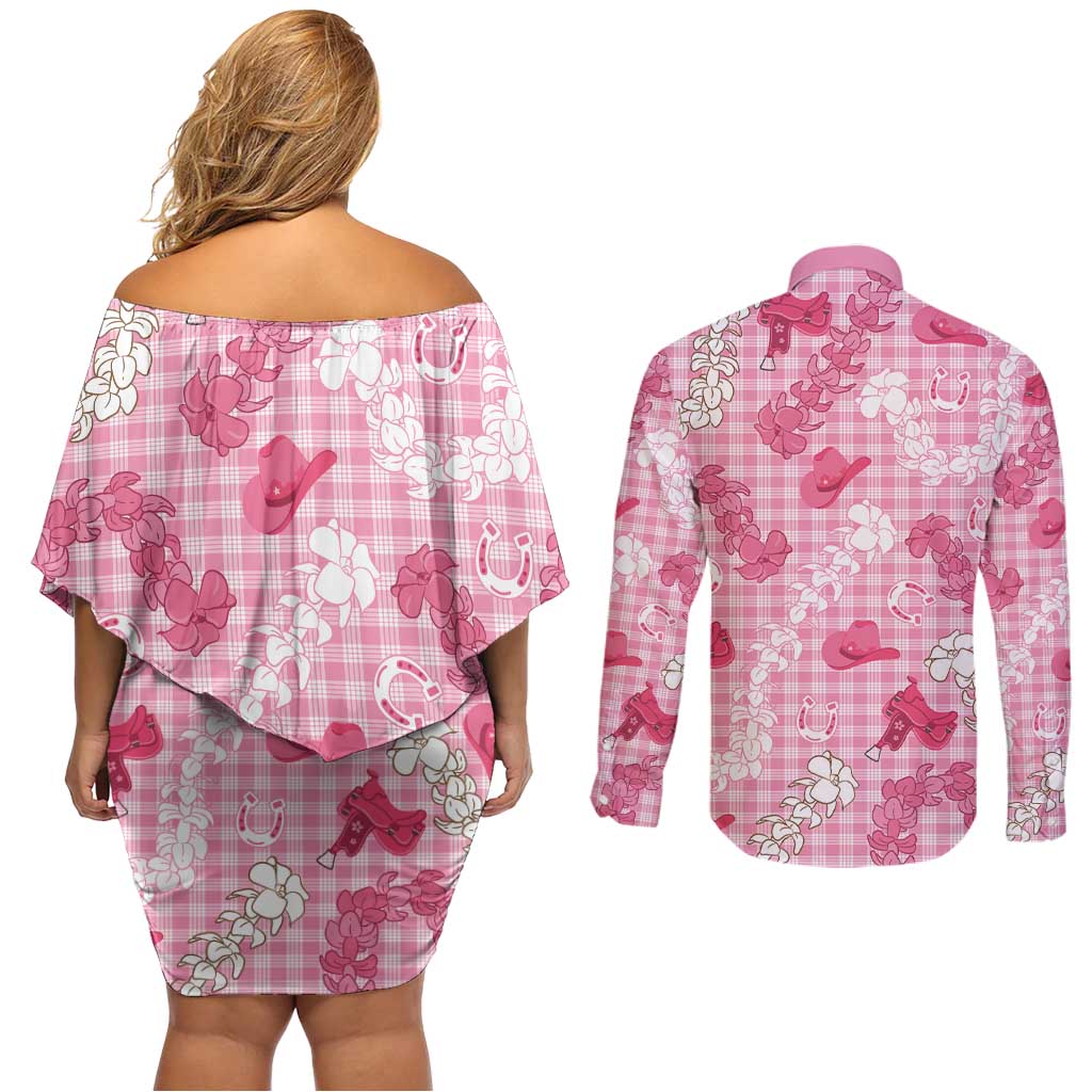 Paniolo Palaka Hawaiian Cowgirl Couples Matching Off Shoulder Short Dress and Long Sleeve Button Shirt LT9 - Polynesian Pride