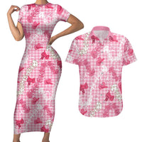 Paniolo Palaka Hawaiian Cowgirl Couples Matching Short Sleeve Bodycon Dress and Hawaiian Shirt LT9 Pink - Polynesian Pride