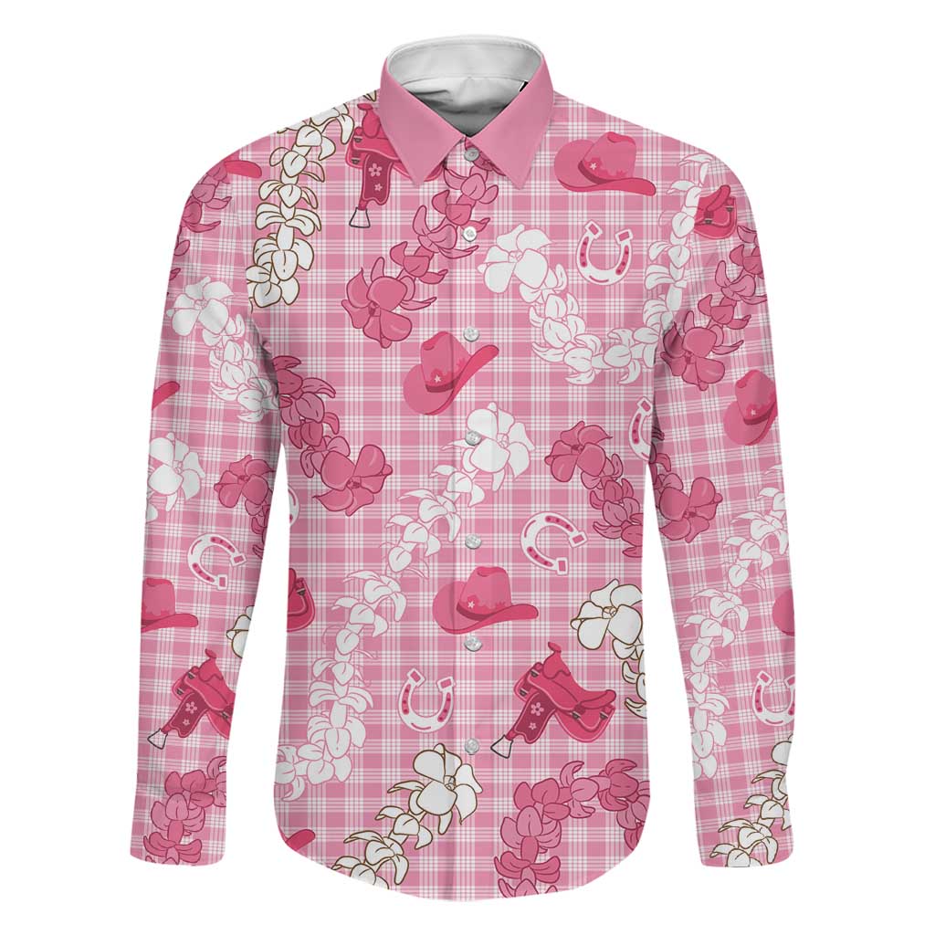 Paniolo Palaka Hawaiian Cowgirl Family Matching Mermaid Dress and Hawaiian Shirt LT9 Dad's Shirt - Long Sleeve Pink - Polynesian Pride