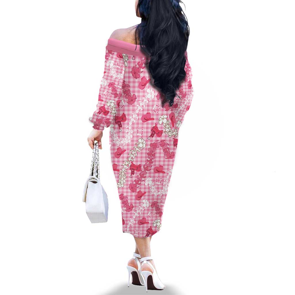 Paniolo Palaka Hawaiian Cowgirl Family Matching Off The Shoulder Long Sleeve Dress and Hawaiian Shirt LT9 - Polynesian Pride