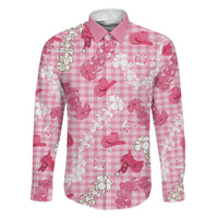 Paniolo Palaka Hawaiian Cowgirl Family Matching Off Shoulder Maxi Dress and Hawaiian Shirt LT9 Dad's Shirt - Long Sleeve Pink - Polynesian Pride