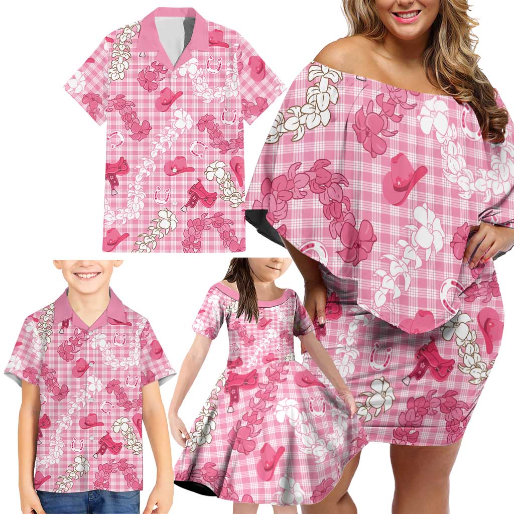 Paniolo Palaka Hawaiian Cowgirl Family Matching Off Shoulder Short Dress and Hawaiian Shirt - Polynesian Pride