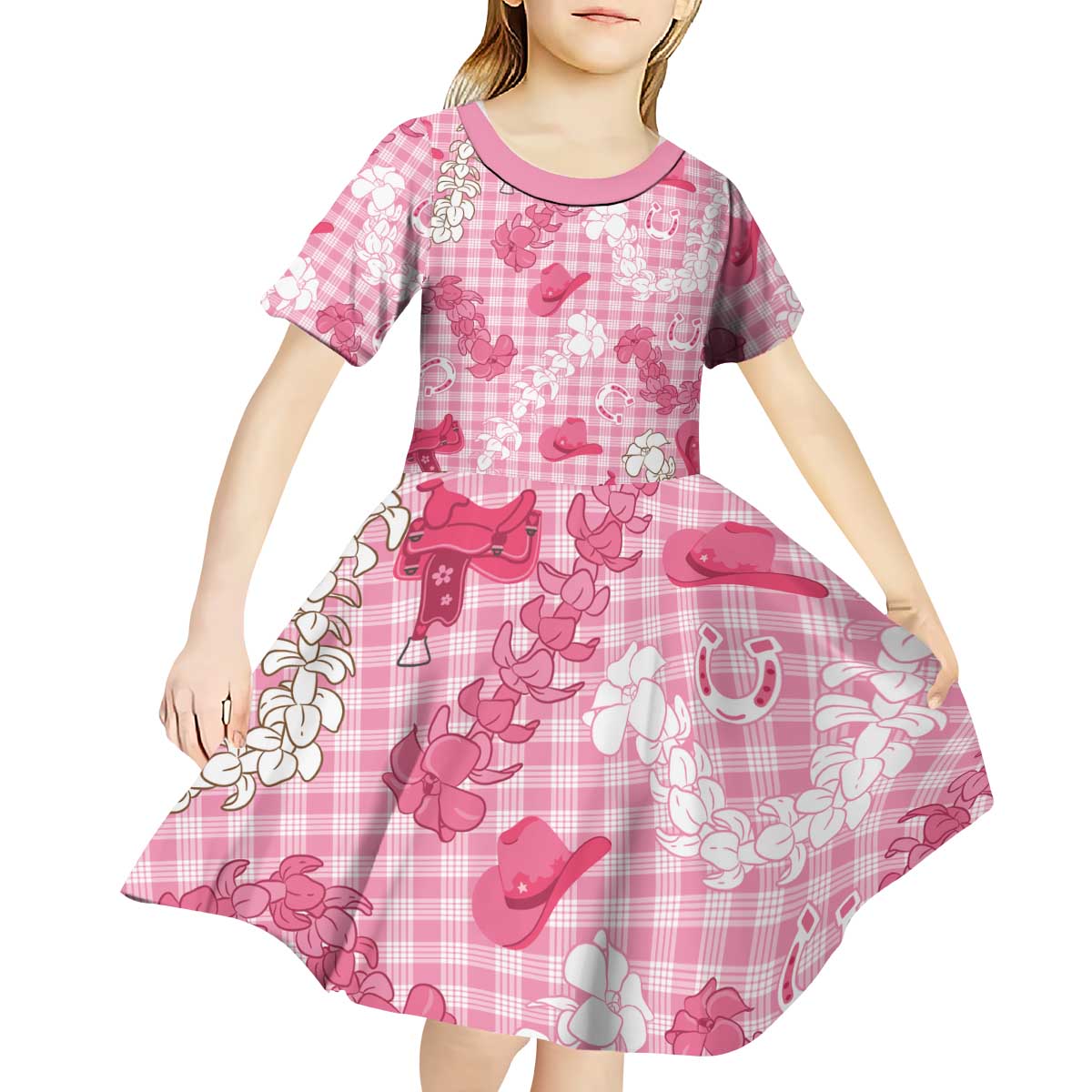 Paniolo Palaka Hawaiian Cowgirl Kid Short Sleeve Dress - Polynesian Pride