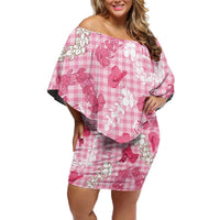 Paniolo Palaka Hawaiian Cowgirl Off Shoulder Short Dress LT9 Women Pink - Polynesian Pride
