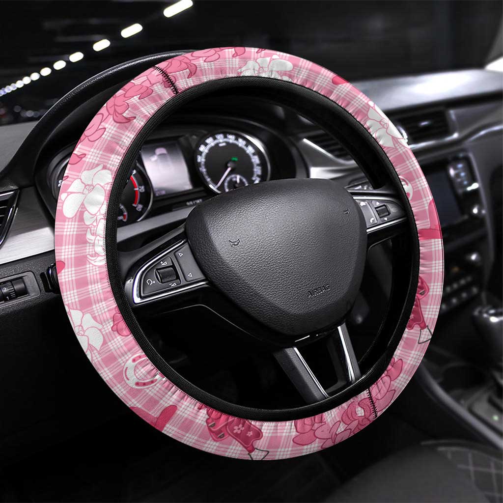 Paniolo Palaka Hawaiian Cowgirl Steering Wheel Cover LT9 Universal Fit Pink - Polynesian Pride