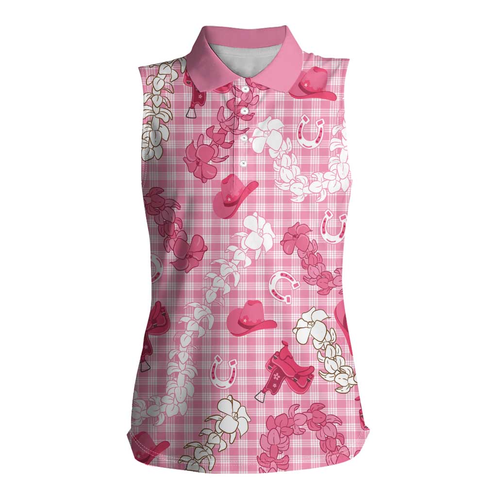 Paniolo Palaka Hawaiian Cowgirl Women Sleeveless Polo Shirt LT9 Female Pink - Polynesian Pride