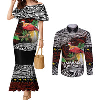 Papua New Guinea Christmas Couples Matching Mermaid Dress and Long Sleeve Button Shirt - Polynesian Pride