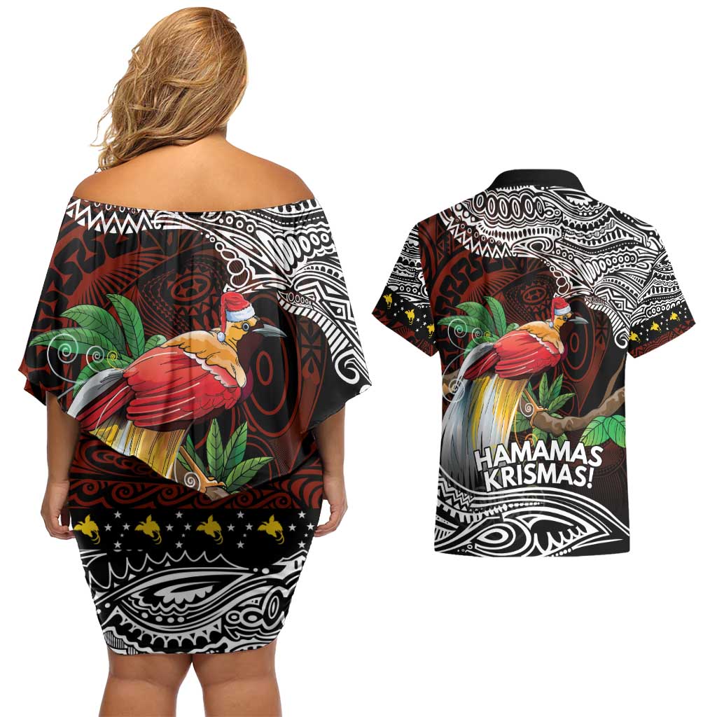 Papua New Guinea Christmas Couples Matching Off Shoulder Short Dress and Hawaiian Shirt - Polynesian Pride
