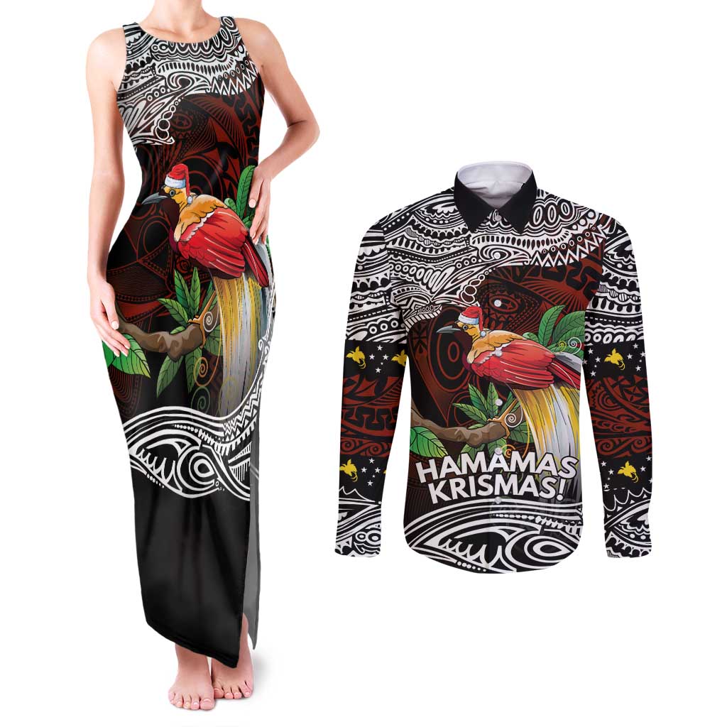 Papua New Guinea Christmas Couples Matching Tank Maxi Dress and Long Sleeve Button Shirt - Polynesian Pride