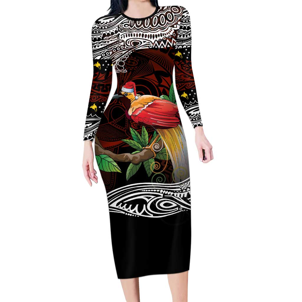 Papua New Guinea Christmas Long Sleeve Bodycon Dress - Polynesian Pride