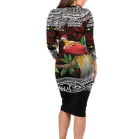 Papua New Guinea Christmas Long Sleeve Bodycon Dress - Polynesian Pride