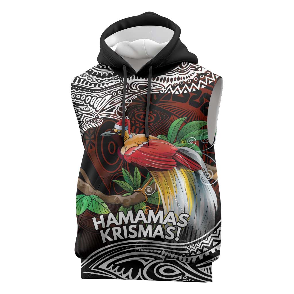 Papua New Guinea Christmas Sleeveless Hoodie LT9 Black - Polynesian Pride